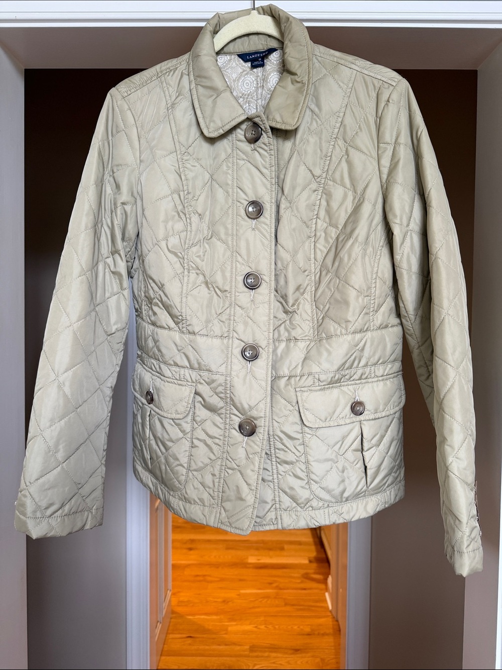 Lands' End Quilted Light Beige Utility Jacket